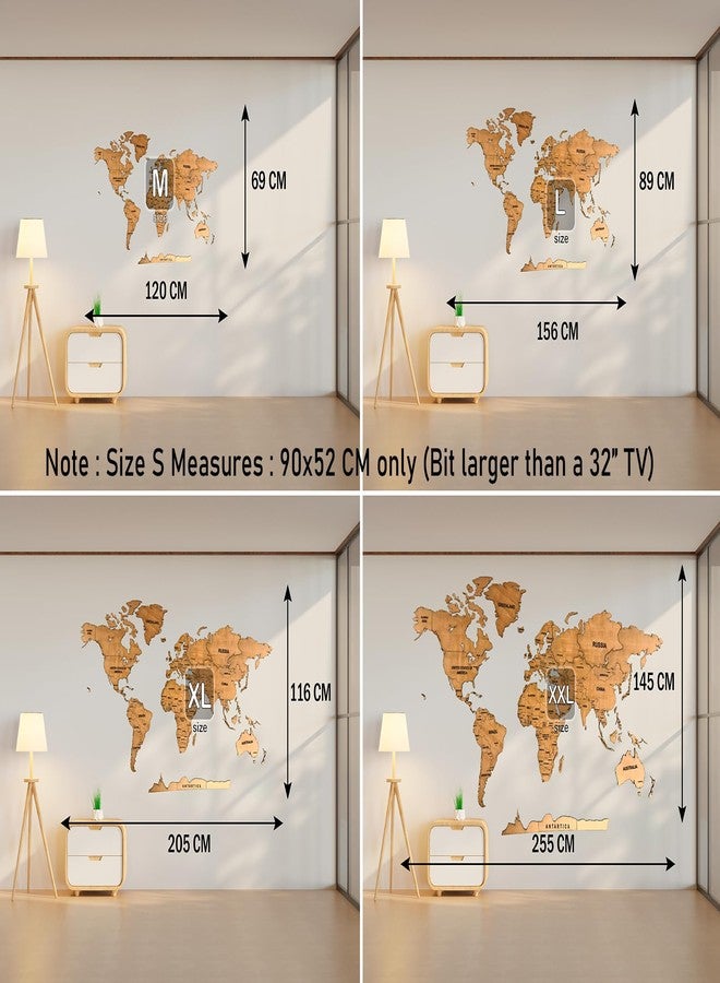 إلك ديكور حائط ثلاثي الأبعاد من الخشب على شكل خريطة العالم - لون بني معدني بلون خشب الساج - ديكور حائط مثالي لعشاق السفر - Image 3